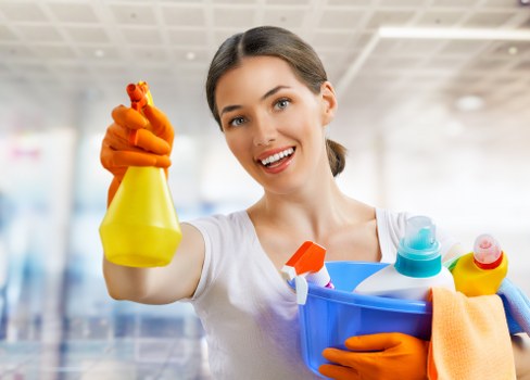 Wellbeing-focused cleaning staff following safety standards